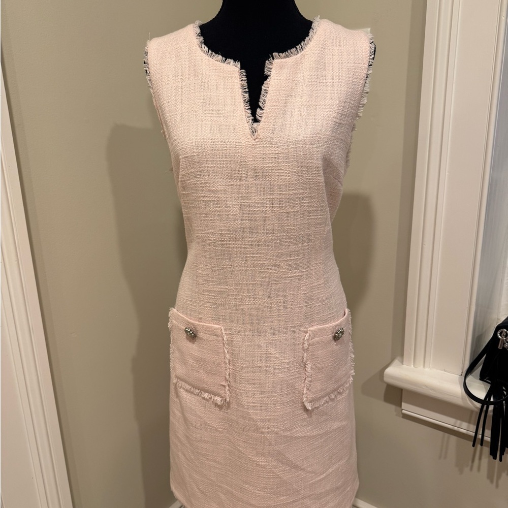 Karl Lagerfeld Pale Pink Tweed Mini Shift Dress